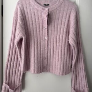 wild fable Soft Ribbed Button-Front Cardigan in Light Pink